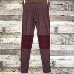 Victorias Secret PINK Moto Style Small Womens Maroon Active Gym Logo Leggings